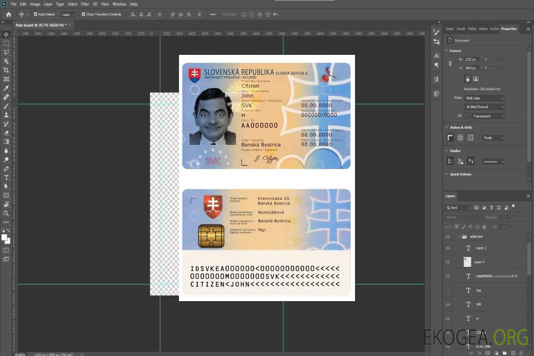 Carte d'identité Slovaquie template Carte d'identité Slovaquie template